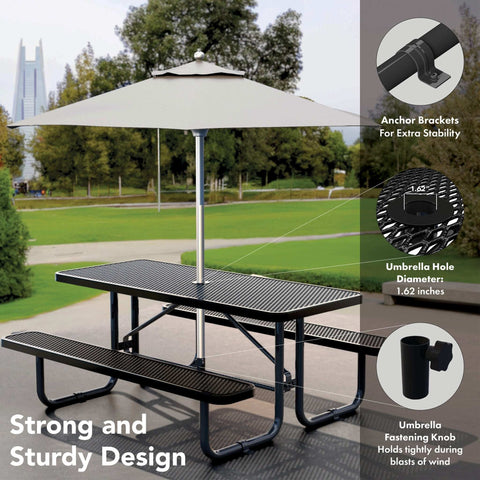 Picnic Table - Rectangle Expanded Metal - 6ft - Black - OUTTANS