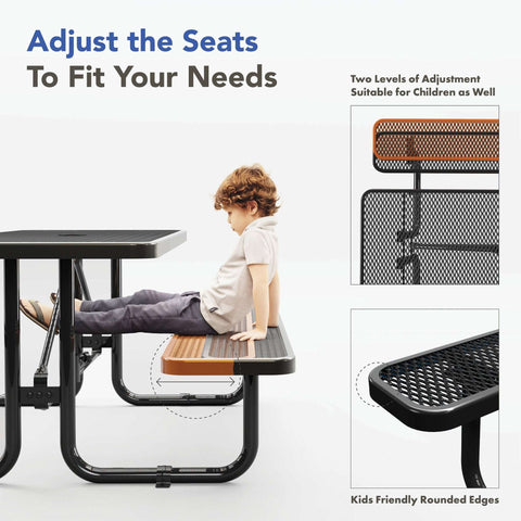 Picnic Table - Rectangle Expanded Metal - 6ft - Black - OUTTANS
