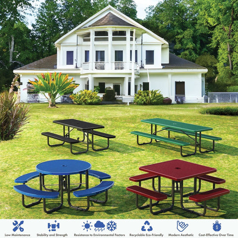 Picnic Table - Rectangle Expanded Metal - 6ft - Black - OUTTANS