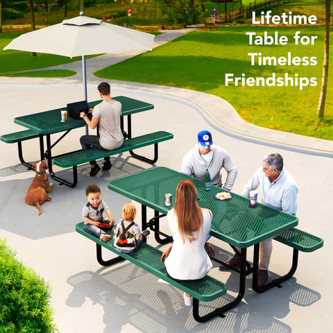 Picnic Table - Rectangle Expanded Metal - 6ft - Green - OUTTANS
