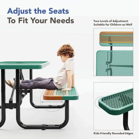 Picnic Table - Rectangle Expanded Metal - 6ft - Green - OUTTANS
