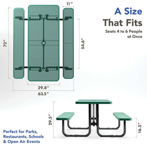 Picnic Table - Rectangle Expanded Metal - 6ft - Green - OUTTANS