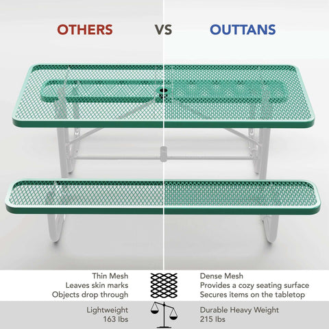 Picnic Table - Rectangle Expanded Metal - 6ft - Green - OUTTANS