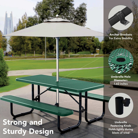 Picnic Table - Rectangle Expanded Metal - 6ft - Green - OUTTANS
