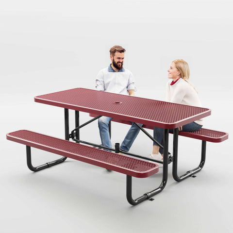 Picnic Table - Rectangle Expanded Metal - 6ft - Red - OUTTANS