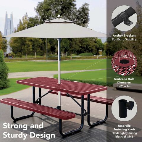 Picnic Table - Rectangle Expanded Metal - 6ft - Red - OUTTANS