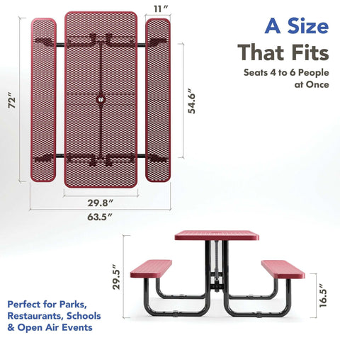 Picnic Table - Rectangle Expanded Metal - 6ft - Red - OUTTANS
