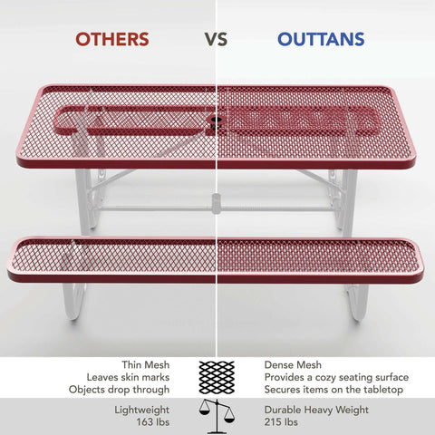 Picnic Table - Rectangle Expanded Metal - 6ft - Red - OUTTANS