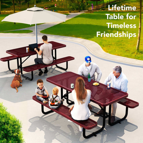 Picnic Table - Rectangle Expanded Metal - 6ft - Red - OUTTANS