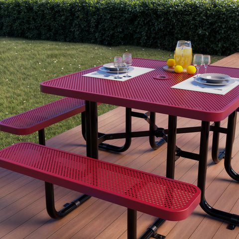 Metal Picnic Table - Square Punched Metal - 46 in - Red - ADA Compliant