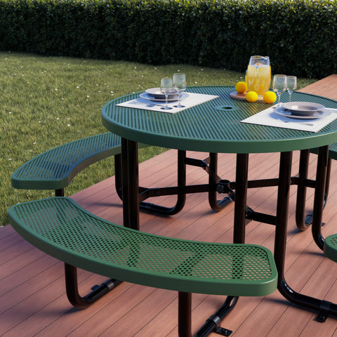 Metal Picnic Table - Round Punched Metal - 46 in - Green - ADA Compliant
