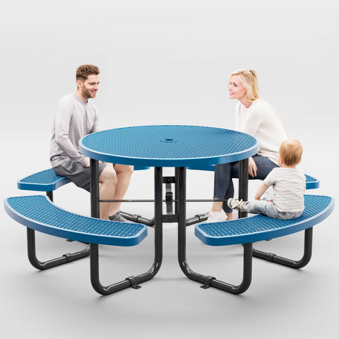 Picnic Table - Round Expanded Metal - 46 in - Blue