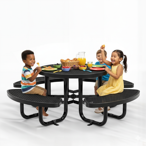Kids Picnic Table - Round Expanded Metal - 38 in - Black