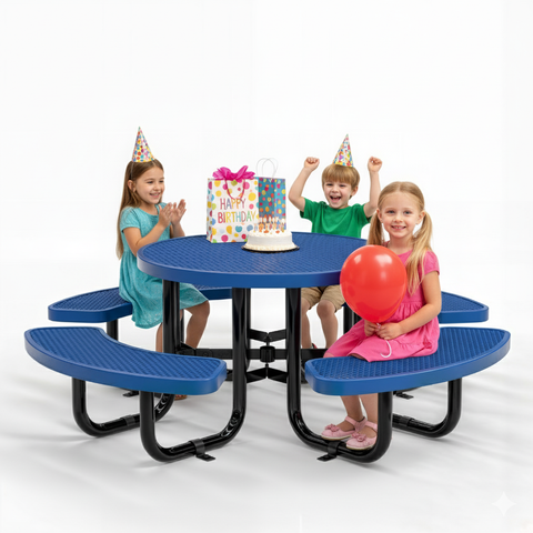 Kids Picnic Table - Round Expanded Metal - 38 in - Blue
