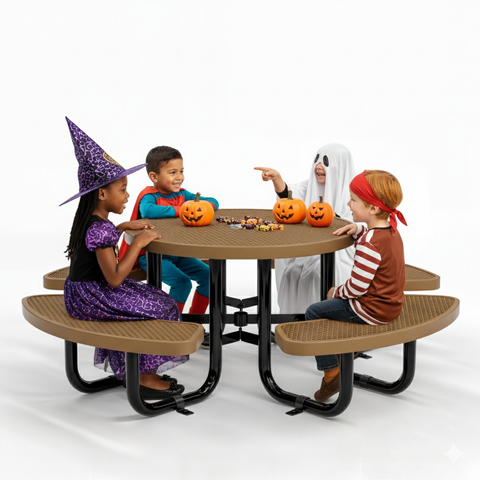 Kids Picnic Table - Round Expanded Metal - 38 in - Brown