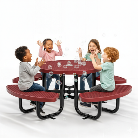 Kids Picnic Table - Round Expanded Metal - 38 in - Red