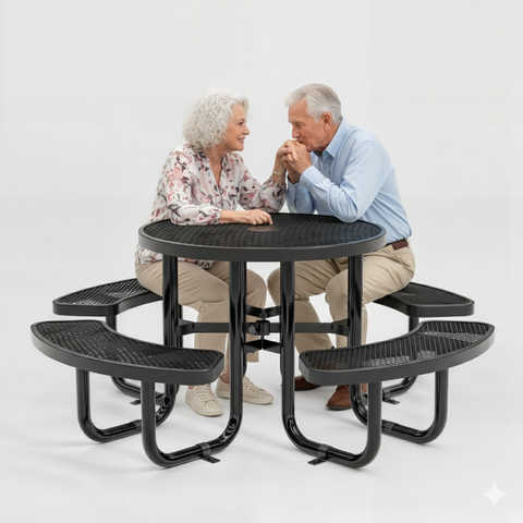 Metal Picnic Table - Round Expanded Metal - 38 in - Black