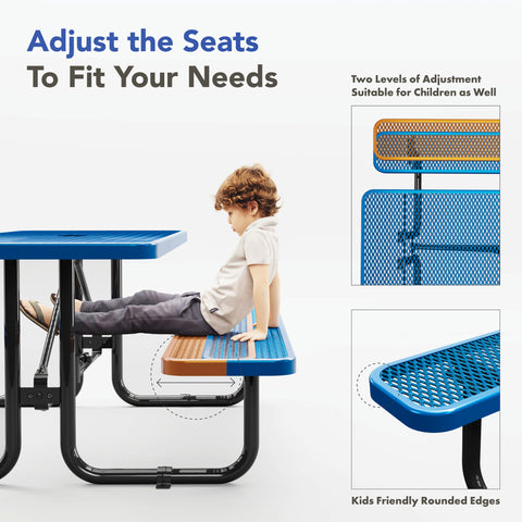 Metal Picnic Table - Rectangle Expanded Metal - 6ft - Blue - NOT ADA COMPLIANT
