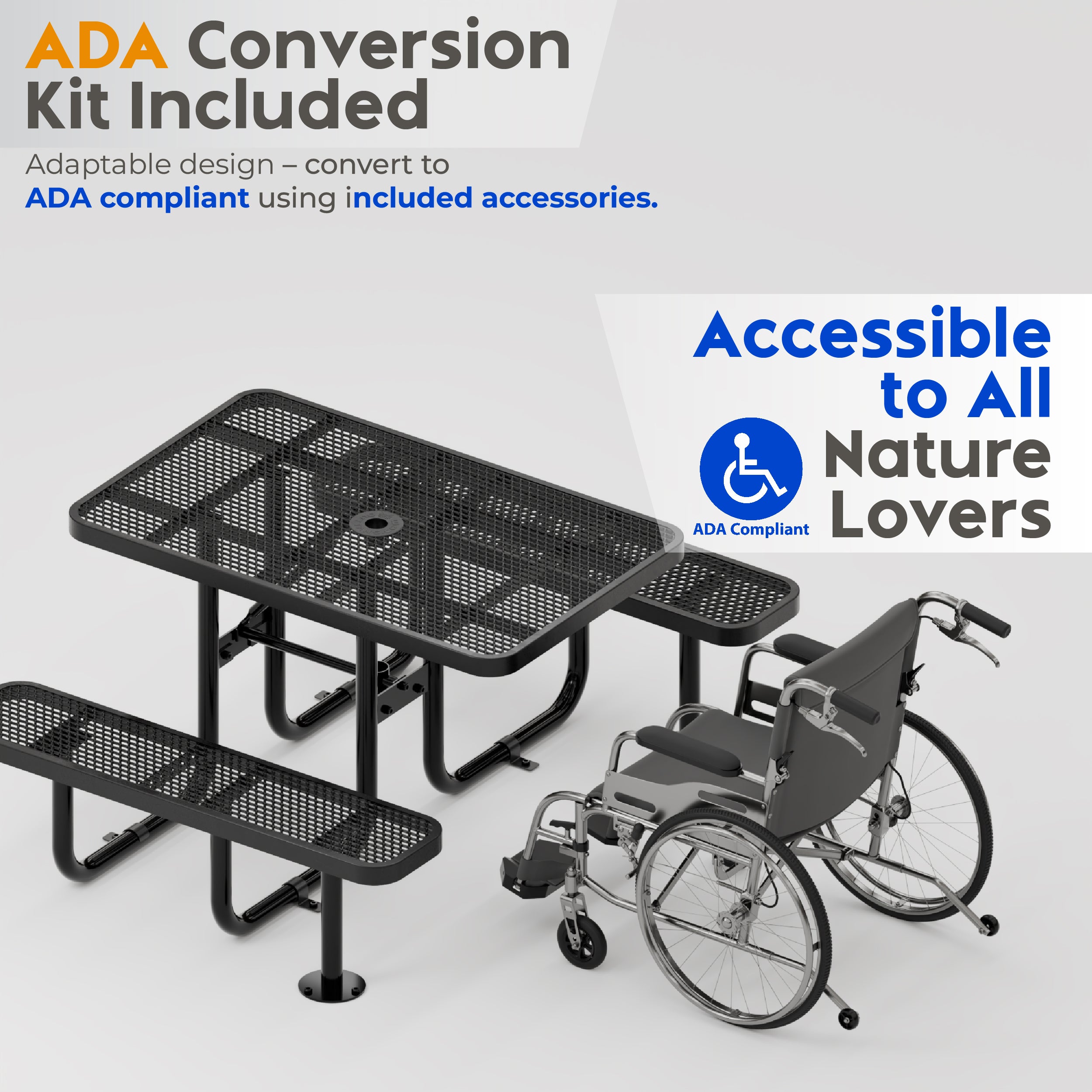 Metal Picnic Table - Rectangle Expanded Metal - 4ft - Black - ADA