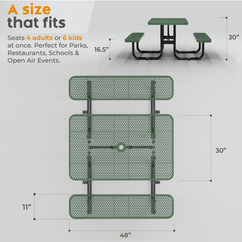 Metal Picnic Table - Rectangle Expanded Metal - 4ft - Green
