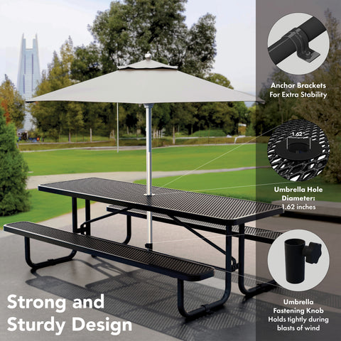 Picnic Table - Rectangle Expanded Metal - 8ft - Black