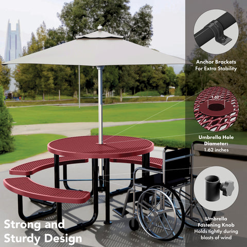 Picnic Table - Round Expanded Metal - 46 in- Red