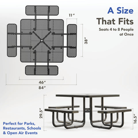 Picnic Table - Square - 46 in Expended Metal - Black