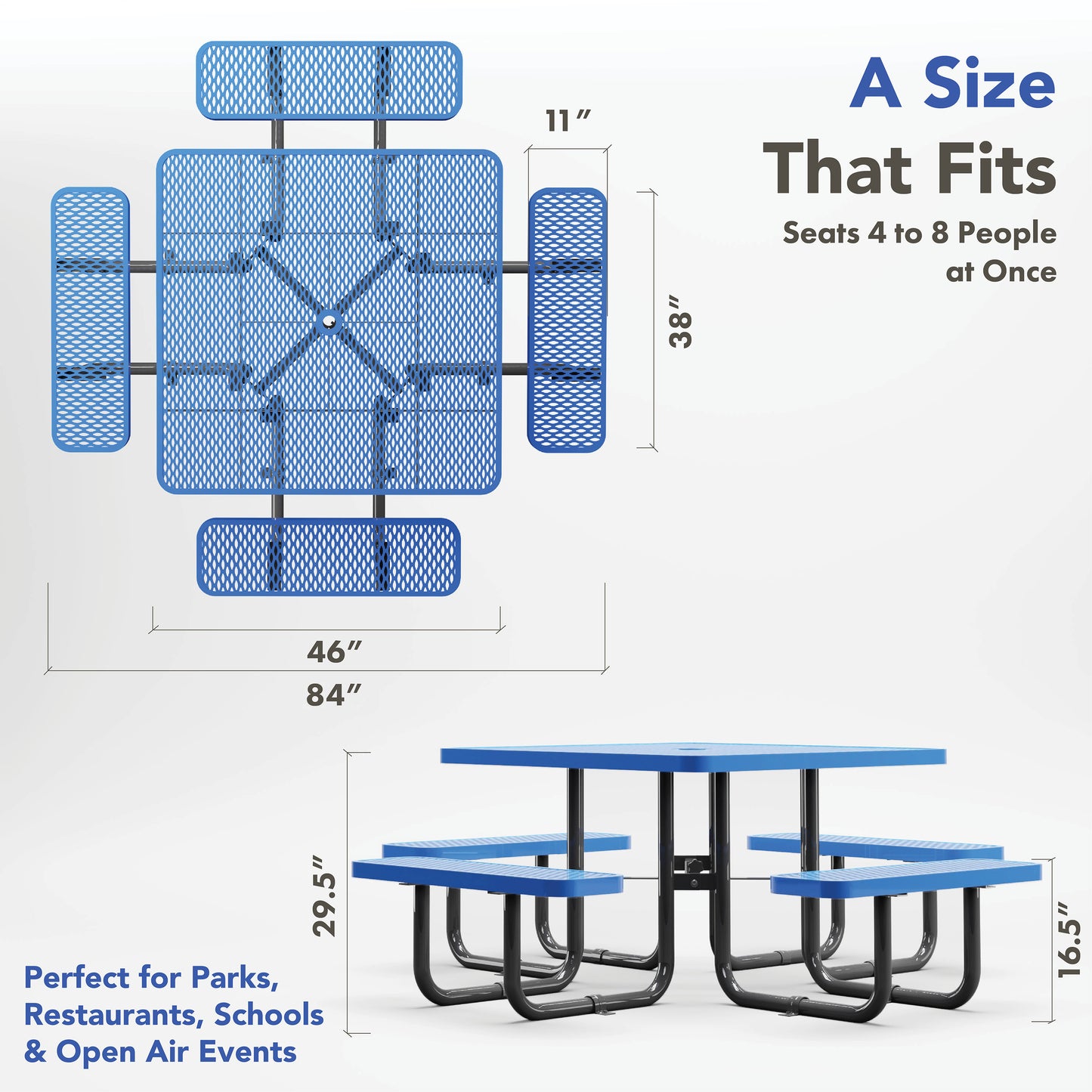 Picnic Table - Square - 46 in - Blue