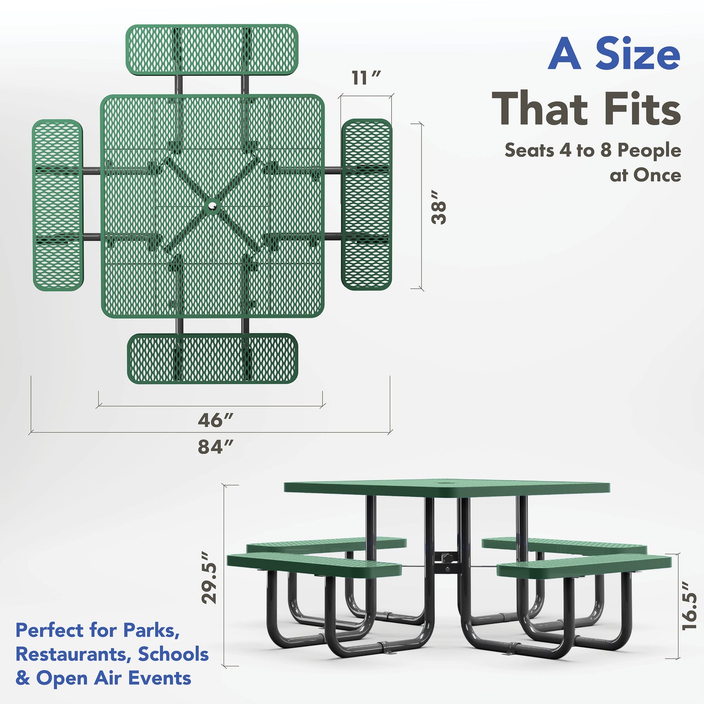 Picnic Table - Square - 46 in - Green