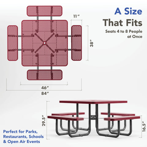 Picnic Table - Square Expanded Metal - 46 in - Red