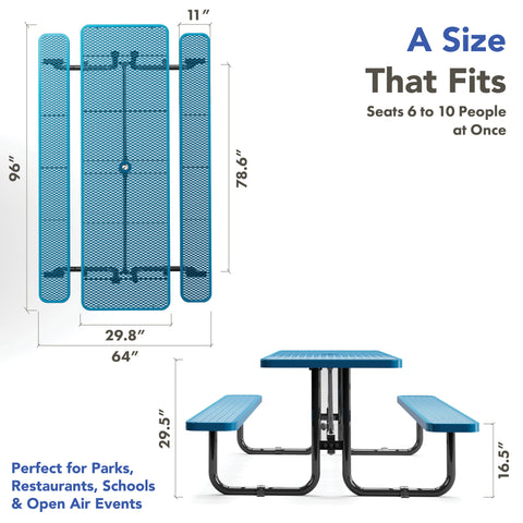 Picnic Table - Rectangle Expanded Metal - 8ft - Blue