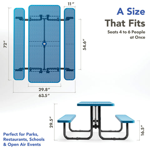 Metal Picnic Table - Rectangle Expanded Metal - 6ft - Blue - NOT ADA COMPLIANT