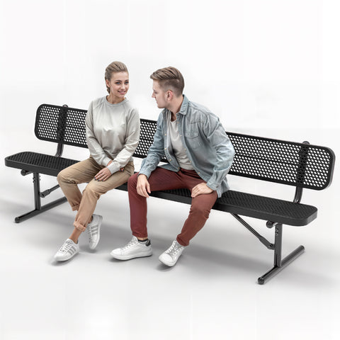 Heavy-Duty Outdoor Bench - Expanded Metal - 8ft - Portable - Black - With Backrest