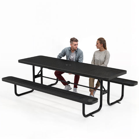 Metal Picnic Table - Rectangle Expanded Metal - 8ft - Black