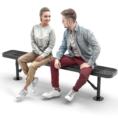 Heavy-Duty Outdoor Bench - Expanded Metal - 6ft - Surface - No Back - Black