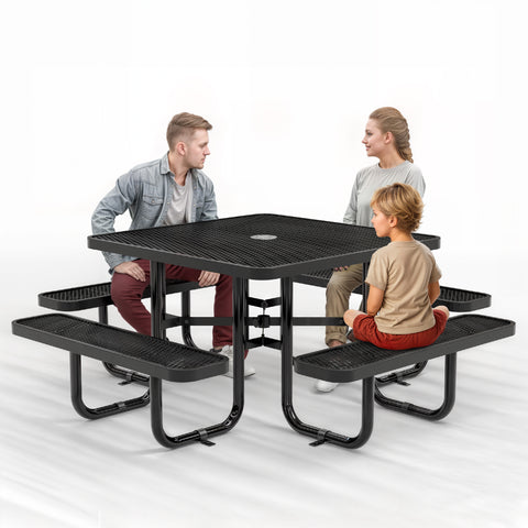 Metal Picnic Table - Square Expanded Metal - 46 in - Black