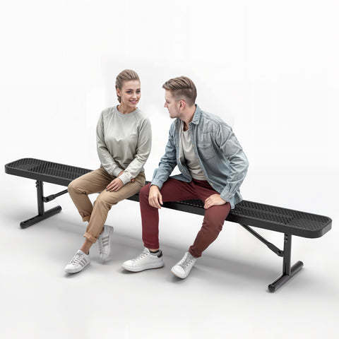 Heavy-Duty Outdoor Bench - Expanded Metal - 8ft - Portable - Black