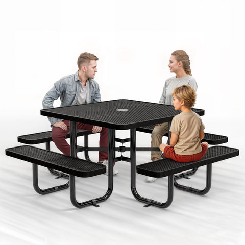 Metal Picnic Table - Square Punched Metal - 46 in - Black