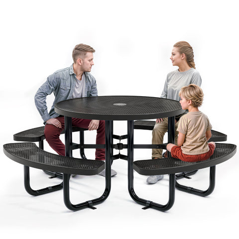 Metal Picnic Table - Round Punched Metal - 46 in - Black