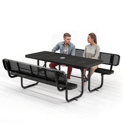Metal Picnic Table - Rectangle Expanded Metal - 6ft - Black - With Backrest