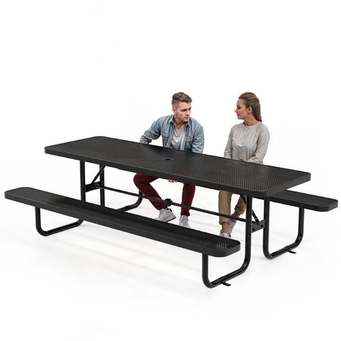 Metal Picnic Table - Rectangle Punched Metal - 8ft - Black