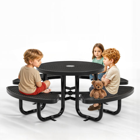 Kids Picnic Table - Round Expanded Metal - 38 in - Black
