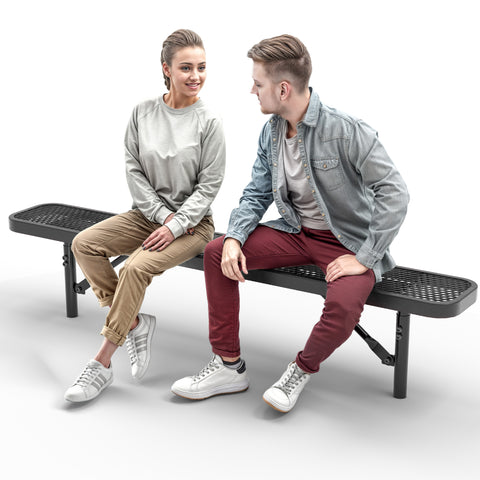 Heavy-Duty Outdoor Bench - Expanded Metal - 6ft - Inground - No Back - Black