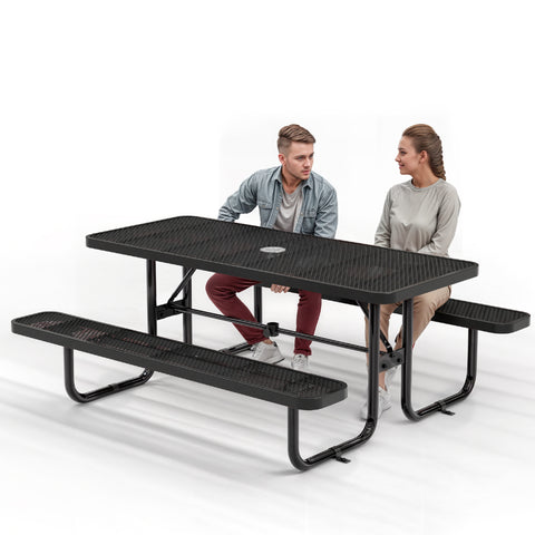 Metal Picnic Table - Rectangle Expanded Metal - 6ft - Black
