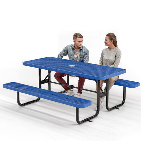 Metal Picnic Table Rectangle Expanded Metal 6ft Blue – OUTTANS