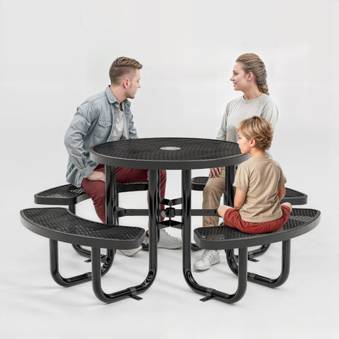 Metal Picnic Table - Round Expanded Metal - 38 in - Black