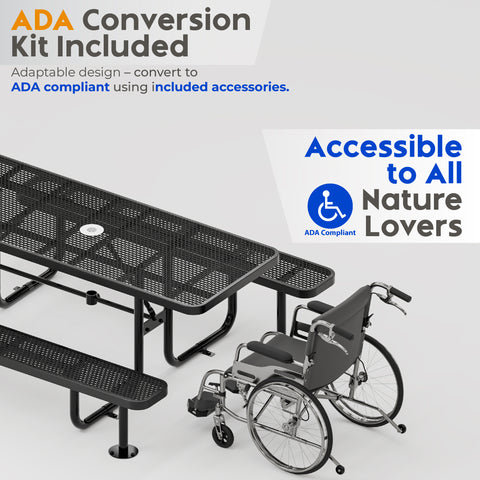 Metal Picnic Table - Rectangle Expanded Metal - 6ft - Black