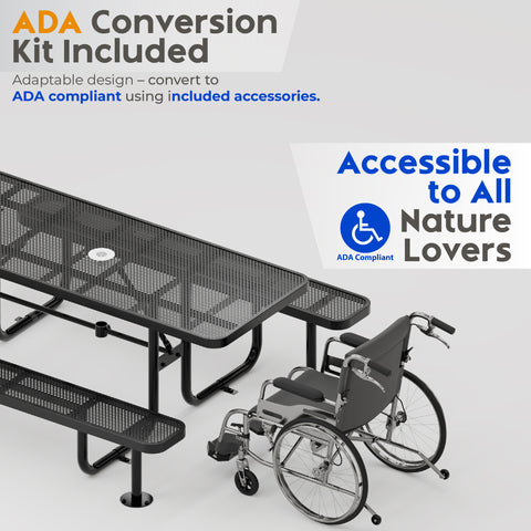 Metal Picnic Table - Rectangle Punched Metal - 6ft - Black