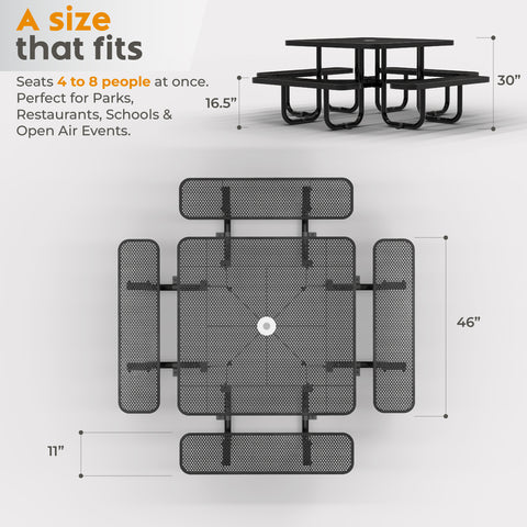 Metal Picnic Table - Square Punched Metal - 46 in - Black