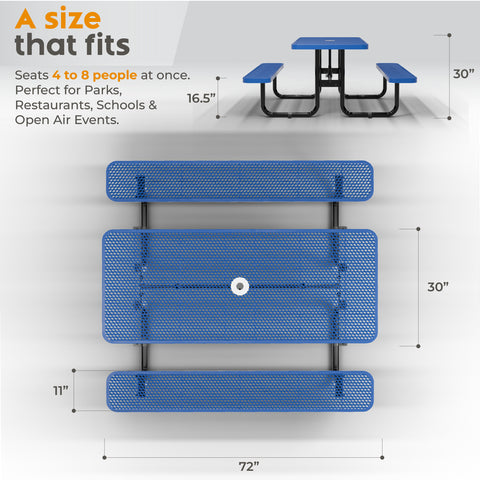 Metal Picnic Table - Rectangle Expanded Metal - 6ft - Blue